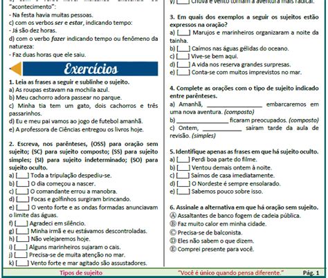 SUPERTAREFAS ATIVIDADES TIPOS DE SUJEITO GABARITO 7º E 8º ANO