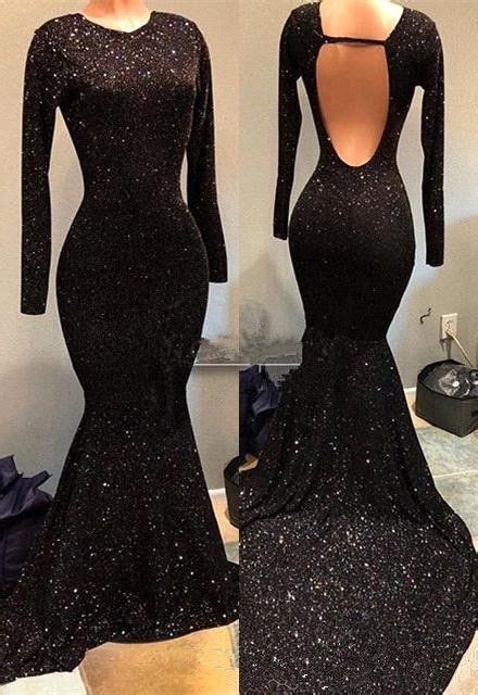 Black Long Sleeves Mermaid Slim Prom Dresses Lace 2020 Sexy Backless