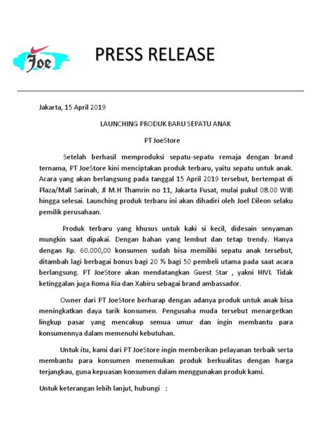 Contoh Press Release Perusahaan Produk Dan Event Wordsmith Group