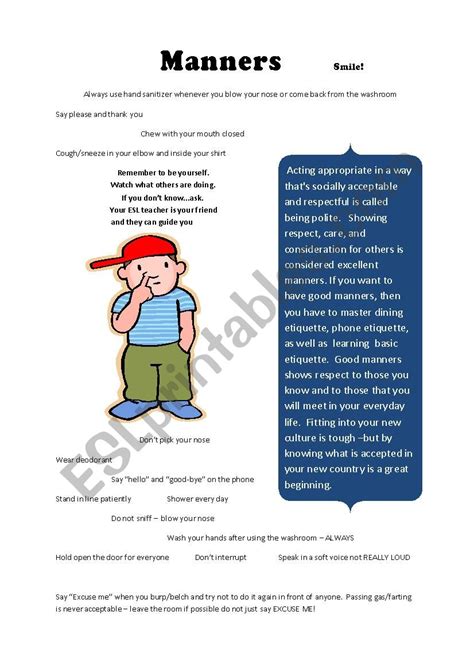 Manners Esl Worksheet By Debbie6