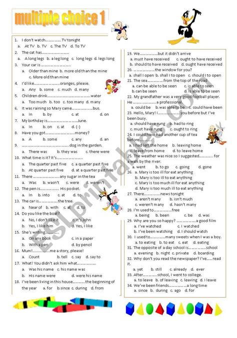 Multiple Choice 1 A2 Esl Worksheet By Nataliaalmoines