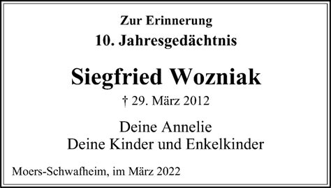 Traueranzeigen Von Siegfried Wozniak Trauer In NRW De