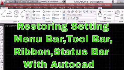 Restoring Menubarribbon Toolbar Default Ribbon Toolbar And Workspaces