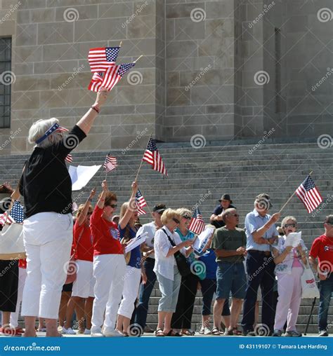 Crowd Waves American Flags At Rally To Secure Our Borders Editorial