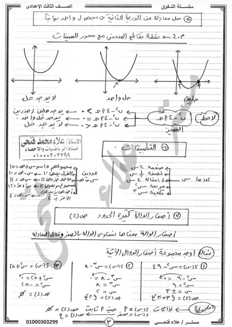 ملخص وأساسيات الجبر والإحصاء فى الرياضيات للصف مدرس اول