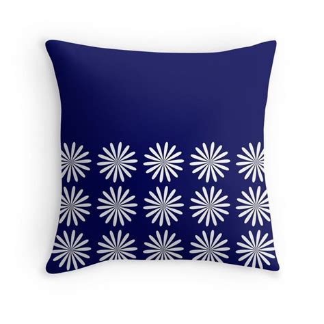 Daisy Half Pattern In White And Bright Navy Blue Navy Blue Throw Pillows Blue Throw Pillows