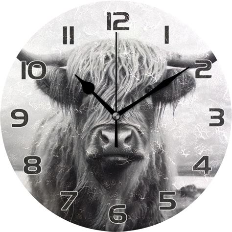 Gzhjmy Highland Cow Clock Silent Round Pvc Wall Clock Non Ticking