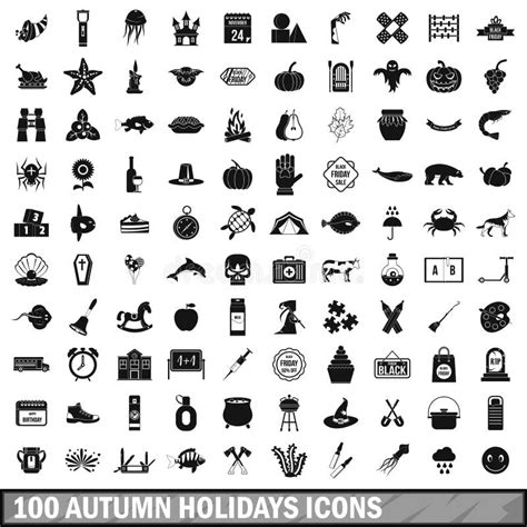 100 Autumn Holidays Icons Set Simple Style Stock Vector Illustration