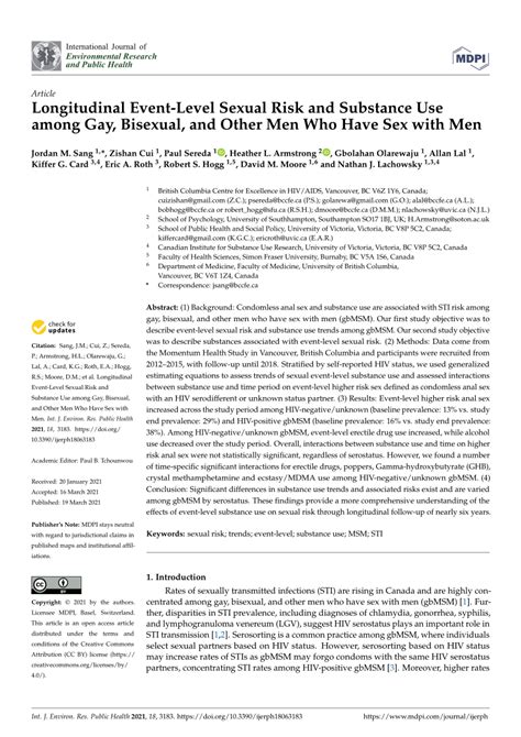 Pdf Longitudinal Event Level Sexual Risk And Substance Use Among Gay