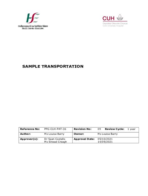 Fillable Online Cuh Hse Transport Of Specimens To And From Lgh