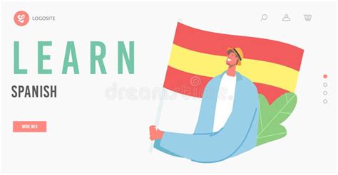 Learn Spanish Landing Page Template Male Character With Flag Of Spain