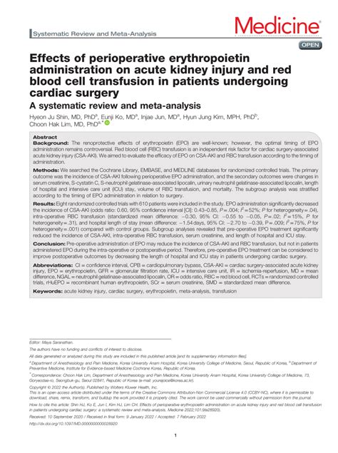 PDF Effects Of Perioperative Erythropoietin Administration On Acute