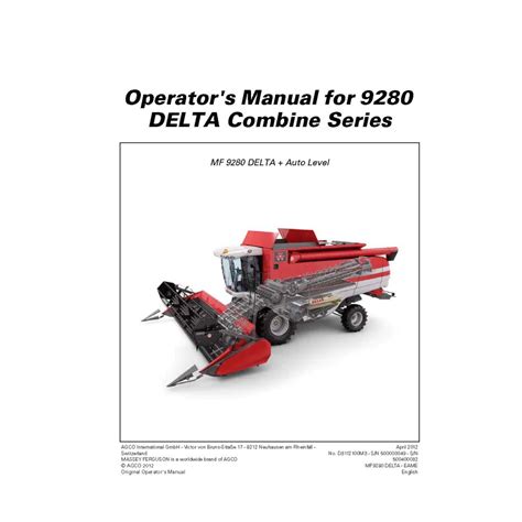 Massey Ferguson Mf Delta Combine Harvester Operator S Manual Pdf