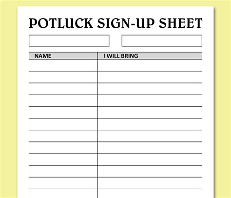 Editable Printable Potluck Sign Up Sheet Hot Sex Picture