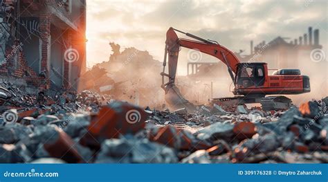 Building Demolition Noise Of Demolition Machines Debris Recycling Of