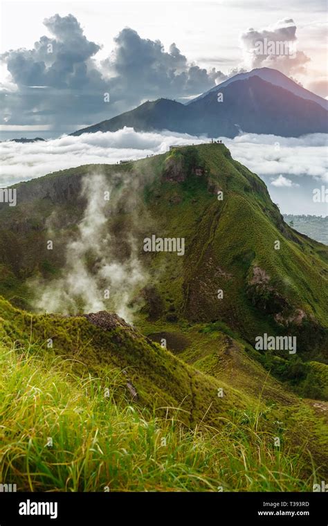 Active Indonesian Volcano Batur In The Tropical Island Bali Indonesia