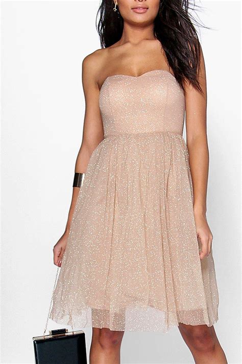 Boohoo Womens Boutique Rhia Glitter Bandeau Prom Dress Ebay