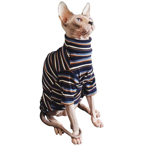 Bonaweite Hairless Cats Stripe T Shirt Breathable Cat Wear Clothes