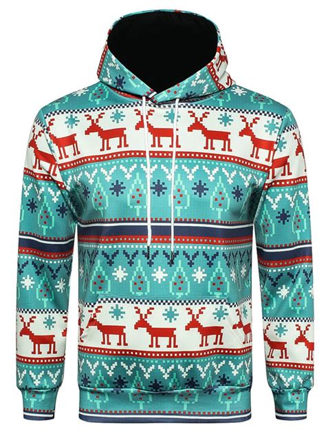 [61 Off] Christmas Elk Geometric Print Pullover Hoodie Rosegal