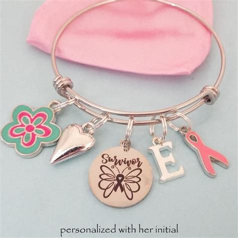 Breast Cancer Survivor T Charm Bracelet Pink Ribbon Etsy