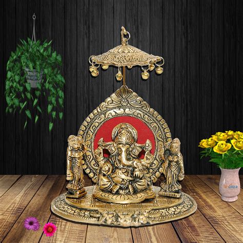 Nexplora Industries Pvt Ltd Metal Riddhi Siddhi Chatra Ganesh Idol