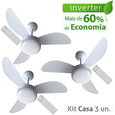 Kit Ventilador de Teto Ventisol Fênix Branco Inverter Controle Remoto