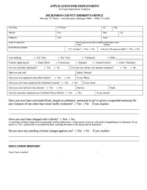 Fillable Online Sheriff Office Employment Application Fax Email Print