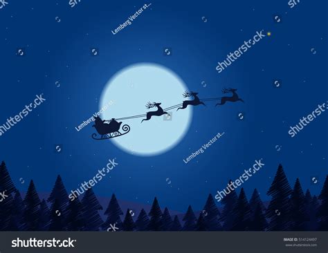 Santa Flying Through Night Sky Under Stock Vector Royalty Free