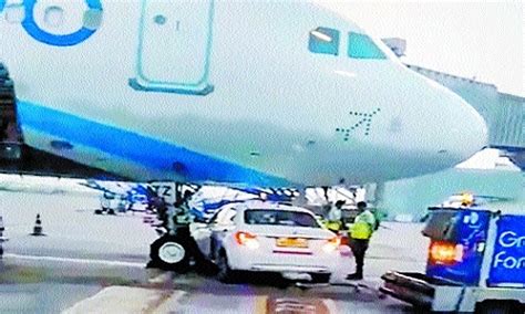 Go First Car Goes Under Indigo Plane Narrowly Avoids Collision With