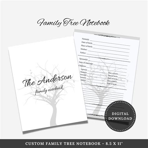 Family Tree Book... Custom Family Tree Notebook. Family Journal. Editable Template. Digital ...