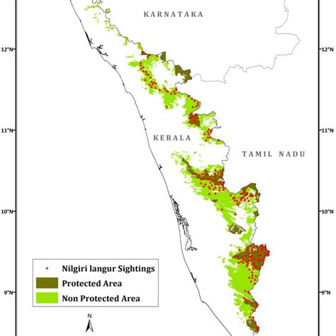 Sighting locations of Nilgiri langur in Kerala Forests | Download ...