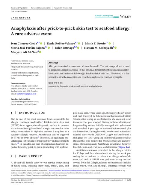 Pdf Anaphylaxis After Prick‐to‐prick Skin Test To Seafood Allergy A