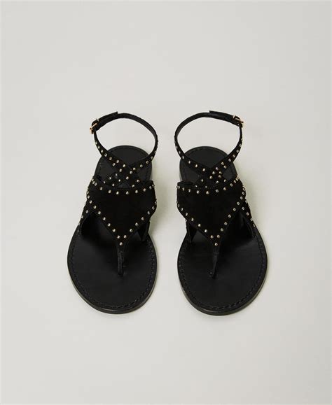 Suede Thong Sandals Woman Black Twinset Milano