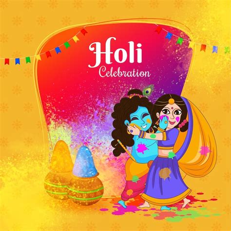 Premium Vector | Indian god shri krishna and radha rani celebrating holi festival