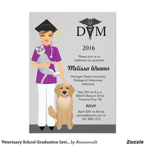 Veterinary School Graduation Invitation Female