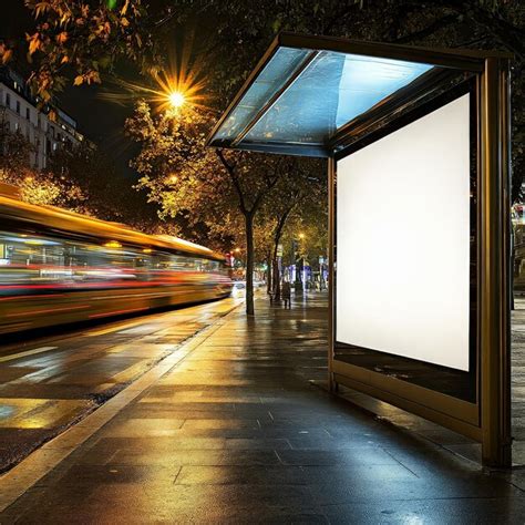 A Blank White Poster On The Side Of An Urban Bus Stop Premium AI