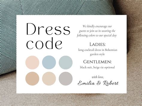 A Dress Code Card Sitting On Top Of A Couch Next To A Pillow And Pillows