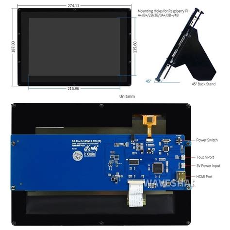 Buy Waveshare Inch Capacitive Hdmi Lcd Display With Case X