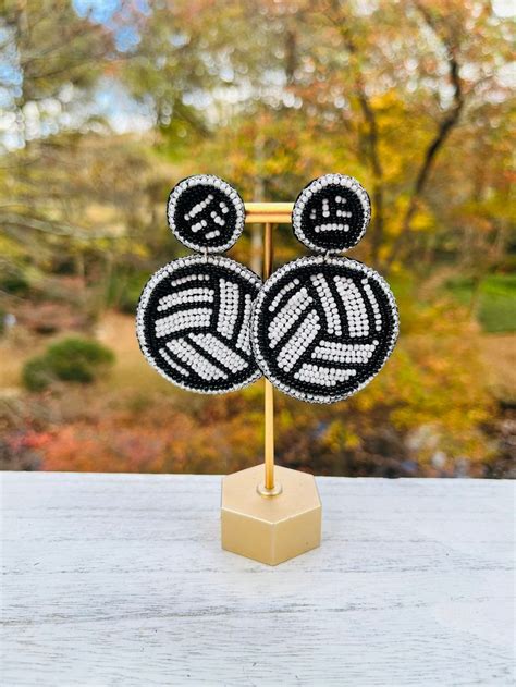 Volleyball Beaded Earrings Sports Game Day Black And White Handmade