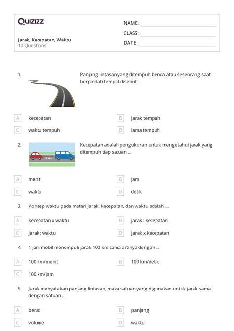 Lembar Kerja Satuan Dan Pengukuran Untuk Kelas Di Quizizz