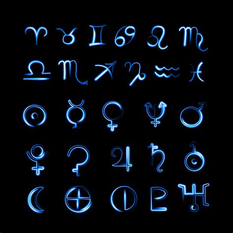 Vector isolated astrological set of zodiac signs and planets with neon ...