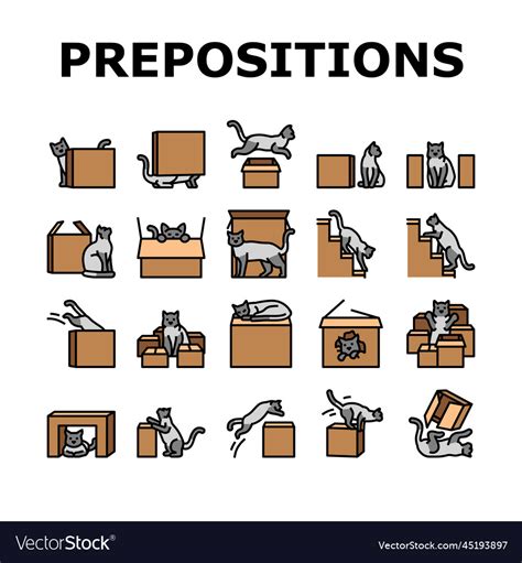 Preposition English Language Icons Set Royalty Free Vector