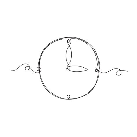 Line art hand drawing continuous line doodle clock illustration, three ...