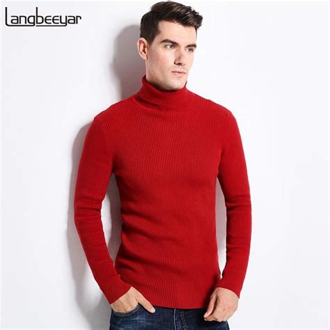 Autumn Winter Sweater Mens Turtleneck Solid Color Slim Fit Winter Pullover Men Trend Knitted