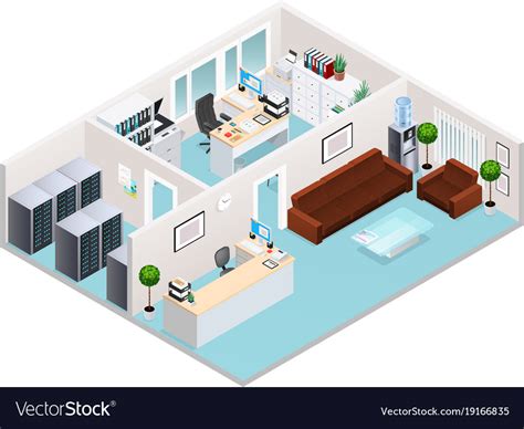 Office interior isometric design Royalty Free Vector Image