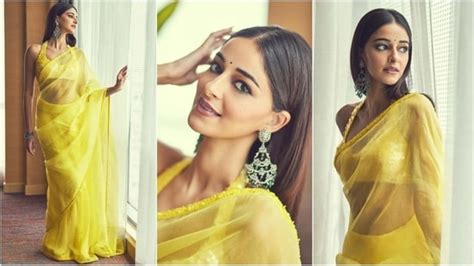 Ananya Pandey Stuns In A Gorgeous Yellow Saree And Halter Neck Blouse