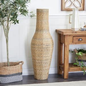 Litton Lane Brown Handmade Wrapped Tall Floor Seagrass Decorative Vase