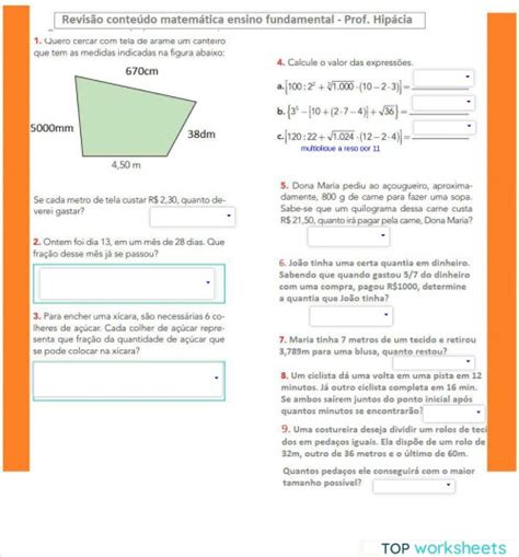 Revisão Matemática Frações Mmc E Mdc Expressões Numéricas Ficha Interativa Topworksheets