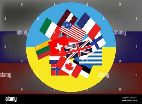 La bandera de Ucrania y otros países en el fondo de la rusa Coalición