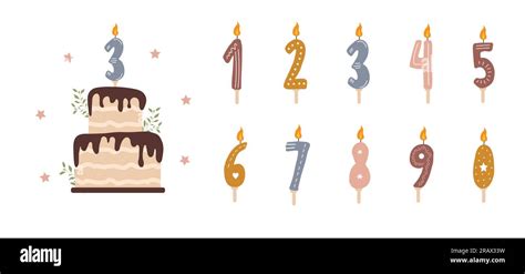 Birthday Numbers Candles With Burning Flames Cute Boho Elements For